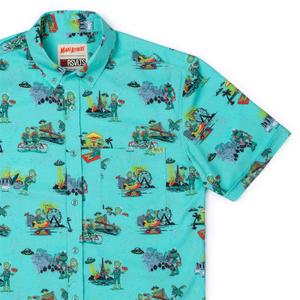 RSVLTS Martian Holiday KUNUFLEX Short Sleeve Shirt in Blue — front view