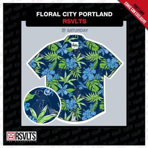 RSVLTS Floral City Portland 2025 KUNUFLEX Short Sleeve Shirt in Blue — front view