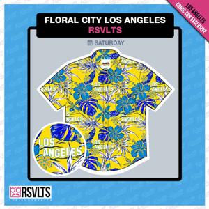 RSVLTS Floral City Los Angeles 2025 KUNUFLEX Short Sleeve Shirt in Yellow — front view