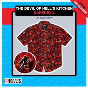 RSVLTS The Devil of Hell’s Kitchen KUNUFLEX Short Sleeve Shirt in Red — front view