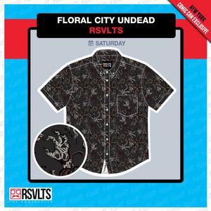 RSVLTS Floral City Undead KUNUFLEX Short Sleeve Shirt in Gray — front view