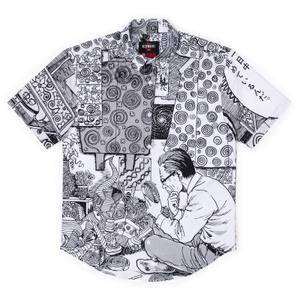 RSVLTS Spiral Obsession KUNUFLEX Short Sleeve Shirt in White — front view
