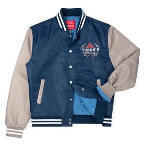 RSVLTS Yukon’s Silver & Gold Coach Jacket in Blue — front view
