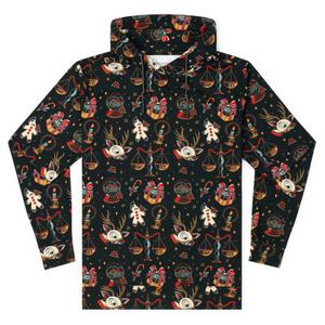 RSVLTS Festive Flash Performance Hoodie in Black — front view