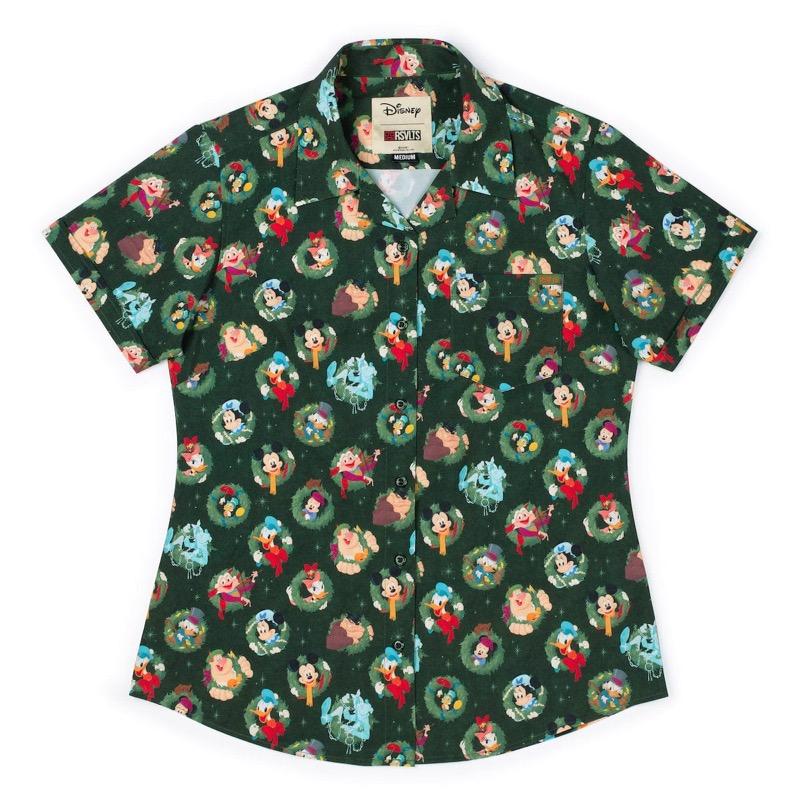 RSVLTS Season’s Wreathings Women's KUNUFLEX Short Sleeve Shirt in Green — front view