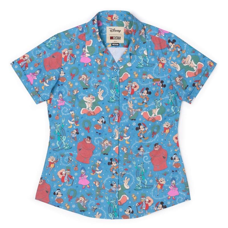 RSVLTS Humbug & Holiday Cheer Women's KUNUFLEX Short Sleeve Shirt in Blue — front view