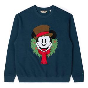 RSVLTS Yuletide Mickey Crewneck Sweatshirt in Blue — front view