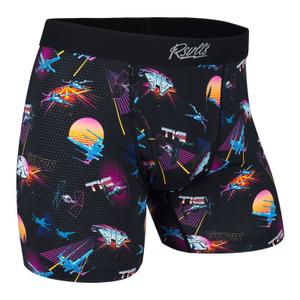 RSVLTS Synthwave Dogfight Single-Pack Boxer Briefs in Black — front view