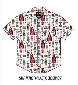 RSVLTS Galactic Greetings KUNUFLEX Short Sleeve Shirt in White — front view