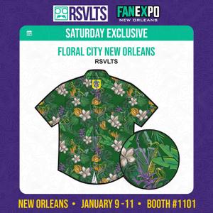 RSVLTS Floral City New Orleans 2026 KUNUFLEX Short Sleeve Shirt in Green — front view