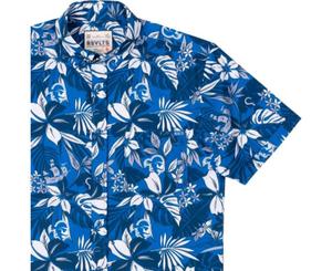 RSVLTS Seton Hall University Floral KUNUFLEX Short Sleeve Shirt in Blue — front view