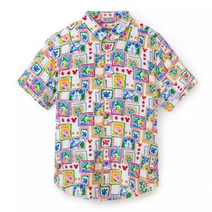RSVLTS Mickey Mouse Tropical Watercolor Bamboo Short Sleeve Shirt in Multicolor — front view