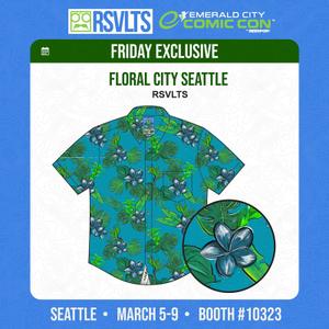 RSVLTS Floral City Seattle 2026 KUNUFLEX Short Sleeve Shirt in Blue — front view