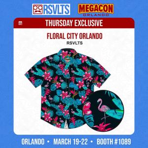 RSVLTS Floral City Orlando 2026 KUNUFLEX Short Sleeve Shirt in Black — front view