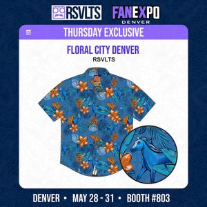RSVLTS Floral City Denver 2026 KUNUFLEX Short Sleeve Shirt in Blue — front view