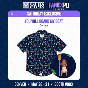 RSVLTS You Will Board My Boat KUNUFLEX Short Sleeve Shirt in Blue — front view