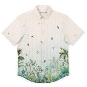 RSVLTS Hummingbird Bliss (Bamboo) KUNUFLEX Short Sleeve Shirt in White — front view