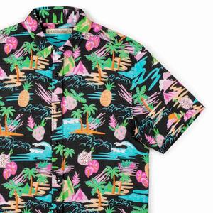 RSVLTS Neon Vacay (Bamboo) KUNUFLEX Short Sleeve Shirt in Black — front view
