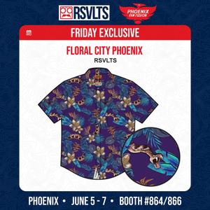 RSVLTS Floral City Phoenix 2026 KUNUFLEX Short Sleeve Shirt in Purple — front view