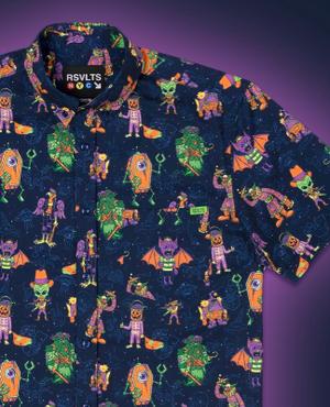 RSVLTS Monster Gang KUNUFLEX Short Sleeve Shirt in Blue — front view