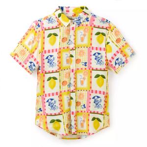 RSVLTS Mickey Mouse Oranges and Lemons Bamboo Short Sleeve Shirt in Yellow — front view