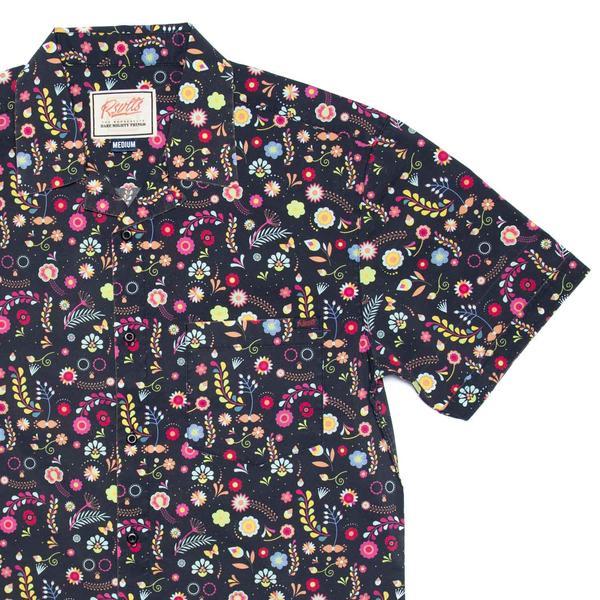 RSVLTS Flores De La Noche KUNUFLEX Short Sleeve Shirt in Black — front view