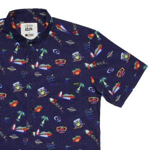RSVLTS Pizza Planet KUNUFLEX Short Sleeve Shirt in Blue — front view