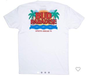 RSVLTS Bud Paradise Spring Break ’91 Crewneck Tee in White — front view