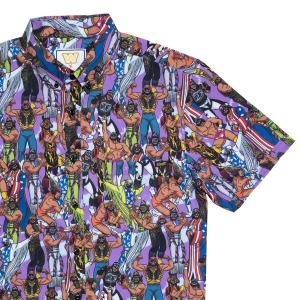 RSVLTS Macho Madness KUNUFLEX Short Sleeve Shirt in Purple — front view