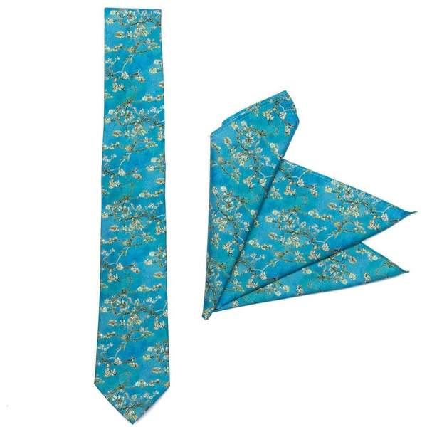RSVLTS Almond Blossom Tie & Pocket Square in Blue — front view