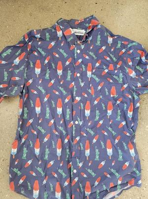 RSVLTS Bomb Pops & Freedom navy prototype KUNUFLEX Short Sleeve Shirt in Blue — front view
