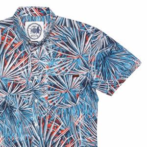 RSVLTS Red, White & Bloom KUNUFLEX Short Sleeve Shirt in Blue — front view