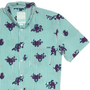 RSVLTS Octopus Stretch Seersucker Short Sleeve Shirt in Blue — front view