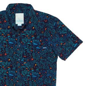 RSVLTS Coral Stretch Seersucker Short Sleeve Shirt in Blue — front view