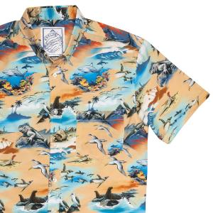 RSVLTS Galapagos Islands KUNUFLEX Short Sleeve Shirt in Orange — front view