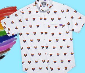 RSVLTS Harper’s Hearts KUNUFLEX Short Sleeve Shirt in White — front view