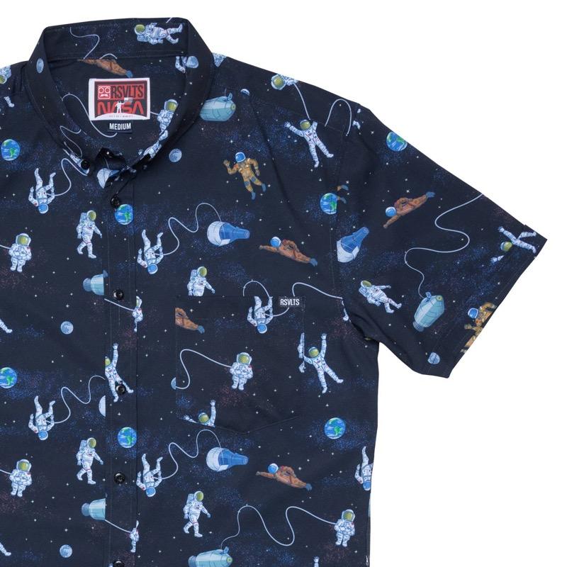 RSVLTS Dark Side of the Space Walker KUNUFLEX Short Sleeve Shirt in Blue — front view