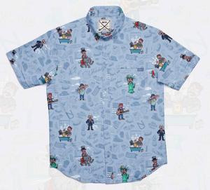 RSVLTS 10 Years of Teddy KUNUFLEX Short Sleeve Shirt in Blue — front view