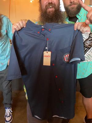 RSVLTS Interlocking USA Seal KUNUFLEX Short Sleeve Shirt in Blue — front view