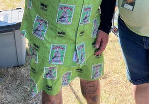 RSVLTS Garbage Pail Ian Hybrid Shorts in Green — front view