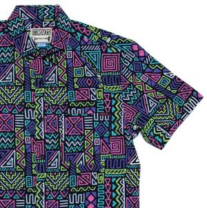 RSVLTS Party At Olmec’s KUNUFLEX Short Sleeve Shirt in Purple — front view