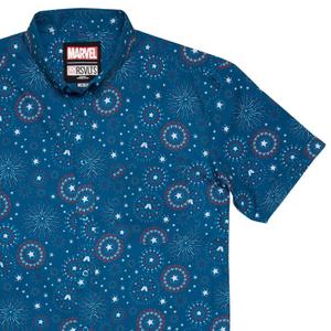 RSVLTS Stars, Stripes and Shields KUNUFLEX Short Sleeve Shirt in Blue — front view