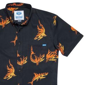RSVLTS Sea Tiger KUNUFLEX Short Sleeve Shirt in Black — front view