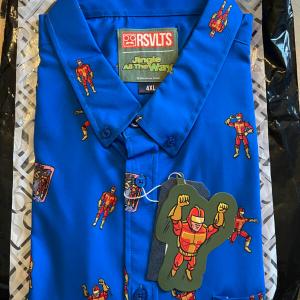 RSVLTS It’s Turbo Time! KUNUFLEX Short Sleeve Shirt in Blue — front view