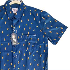 RSVLTS Palms Away KUNUFLEX Short Sleeve Shirt in Blue — front view