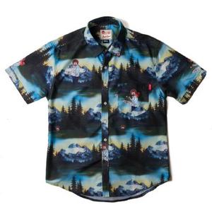 RSVLTS Happy Little Forest KUNUFLEX Short Sleeve Shirt in Green — front view