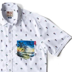 RSVLTS Happy Little Palm Trees KUNUFLEX Short Sleeve Shirt in White — front view