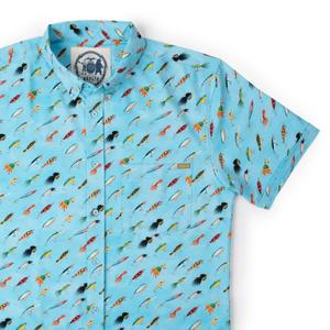 RSVLTS Lure ‘Em In KUNUFLEX Short Sleeve Shirt in Blue — front view
