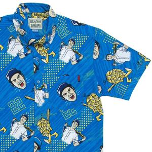 RSVLTS Christian Yelich KUNUFLEX Short Sleeve Shirt in Blue — front view