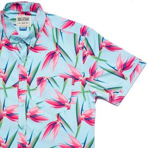 RSVLTS Enter The Dragon Flower KUNUFLEX Short Sleeve Shirt in Blue — front view